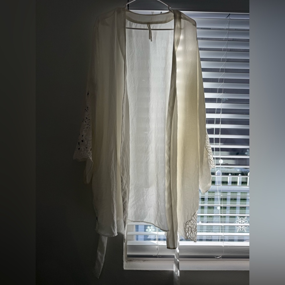 Anthropologie Silky Robe with beaded and Lace Detailing